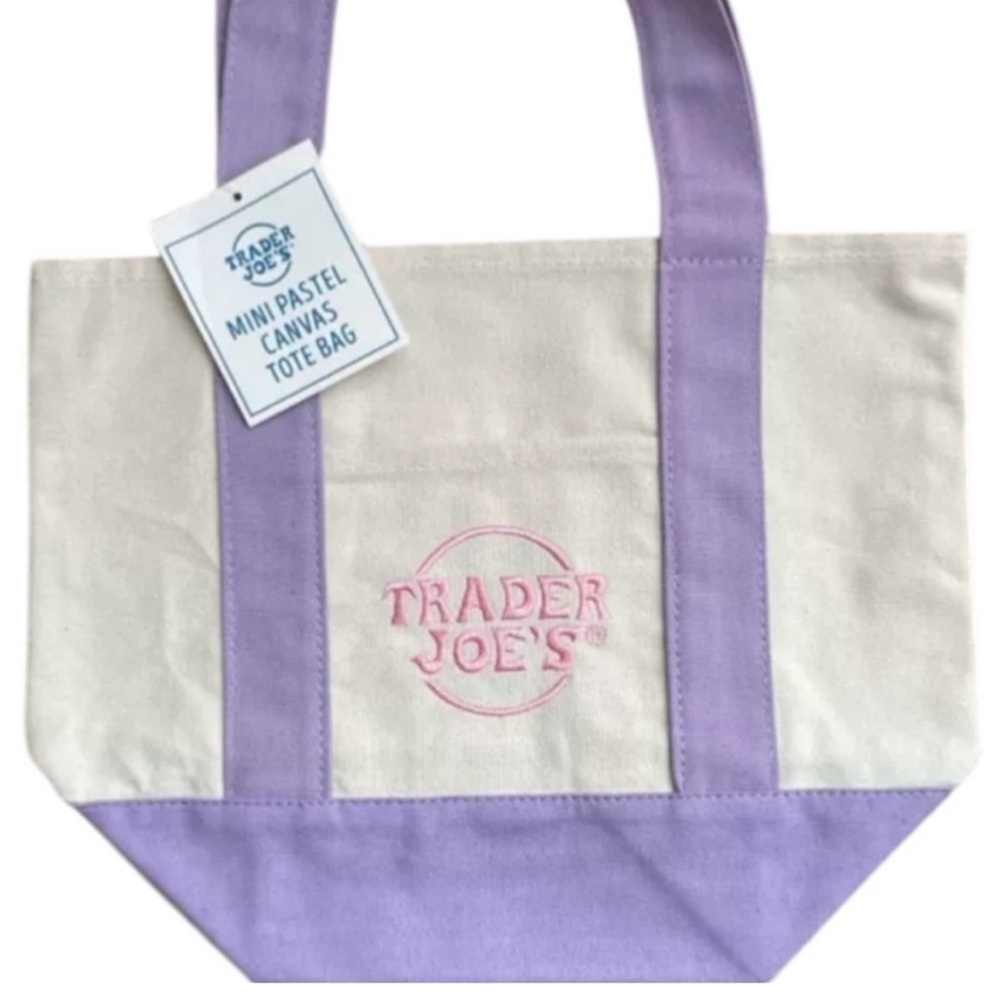 New Trader Joe’s Purple and Cream Mini Canvas Tote Bag